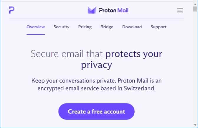 Free anonymous e-mail accounts offered by Proton.