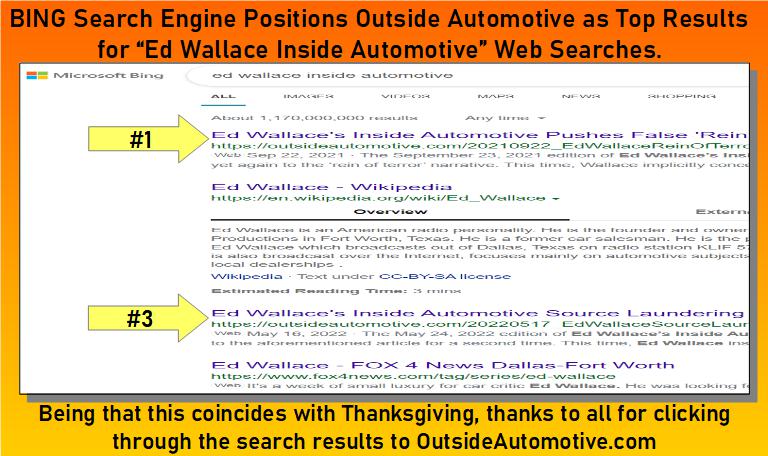 OutsideAutomotive.com top result of Bing searches for Ed Wallace's Inside Automotive.