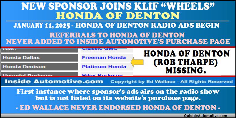 Denton of Honda excluded from purchase page of Inside Automotive website