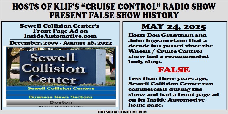 KLIF Cruise Control hosts wrong on past body shop recs.
